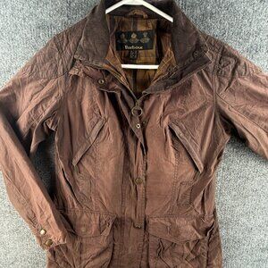 Barbour Flyweight Rebel Size 6 US Brown Lined Waxed Jacket Women Zip, Pockets